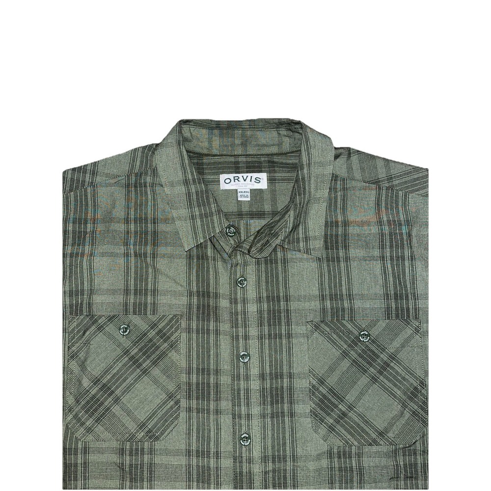 Orvis Tech Green Plaid Short Sleeve Button‎ Up Shirt Men's Size XXL